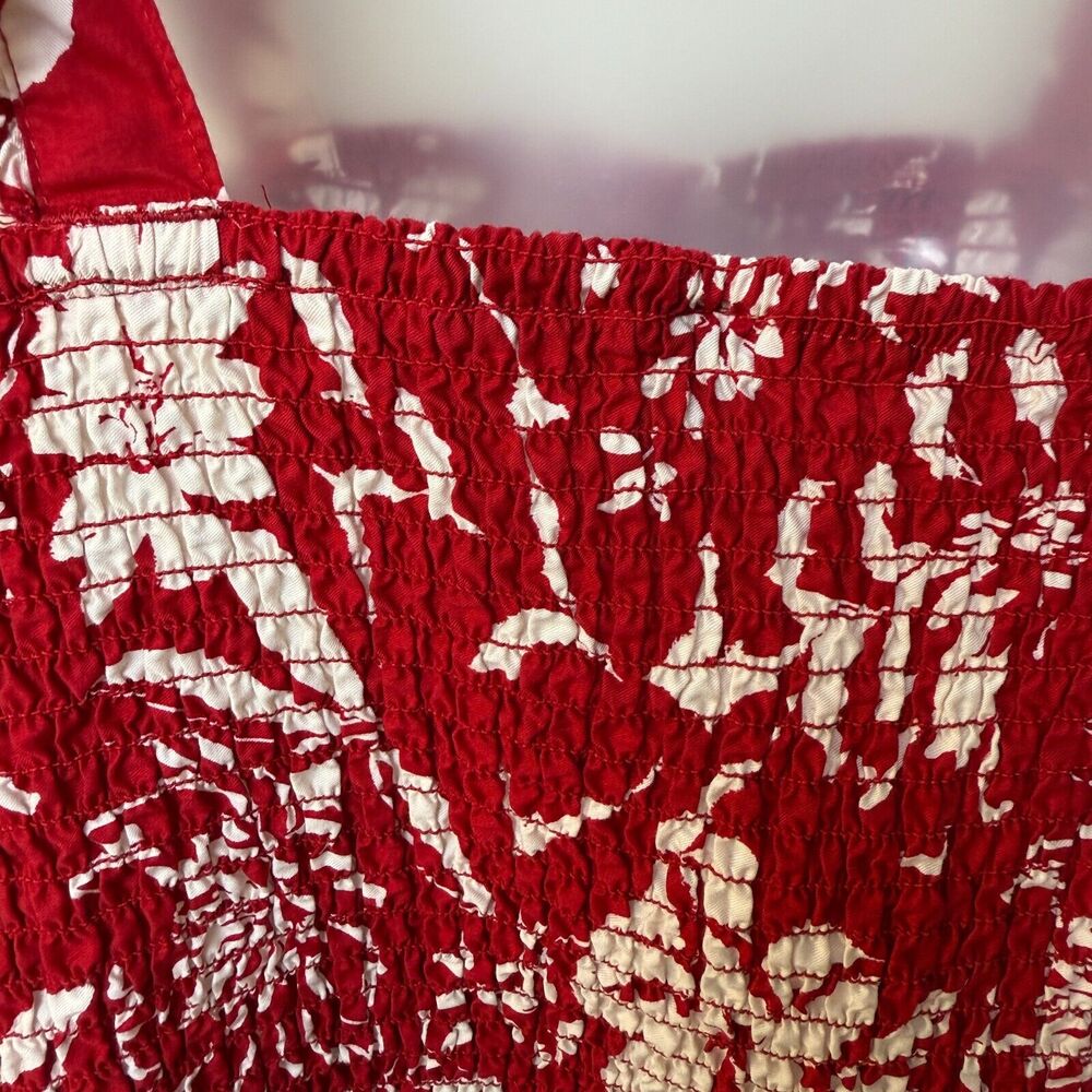 Old Navy Red Floral Fully Smocked Ruffle Strap Top Size L Boho‎ Milkmaid Prairie - Picture 4 of 7